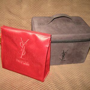 ❤️4 YSL YVES SAINT LAURENT PARFUMS RED -CHARCOAL BLACK TOP HANDLE COSMETIC CASES